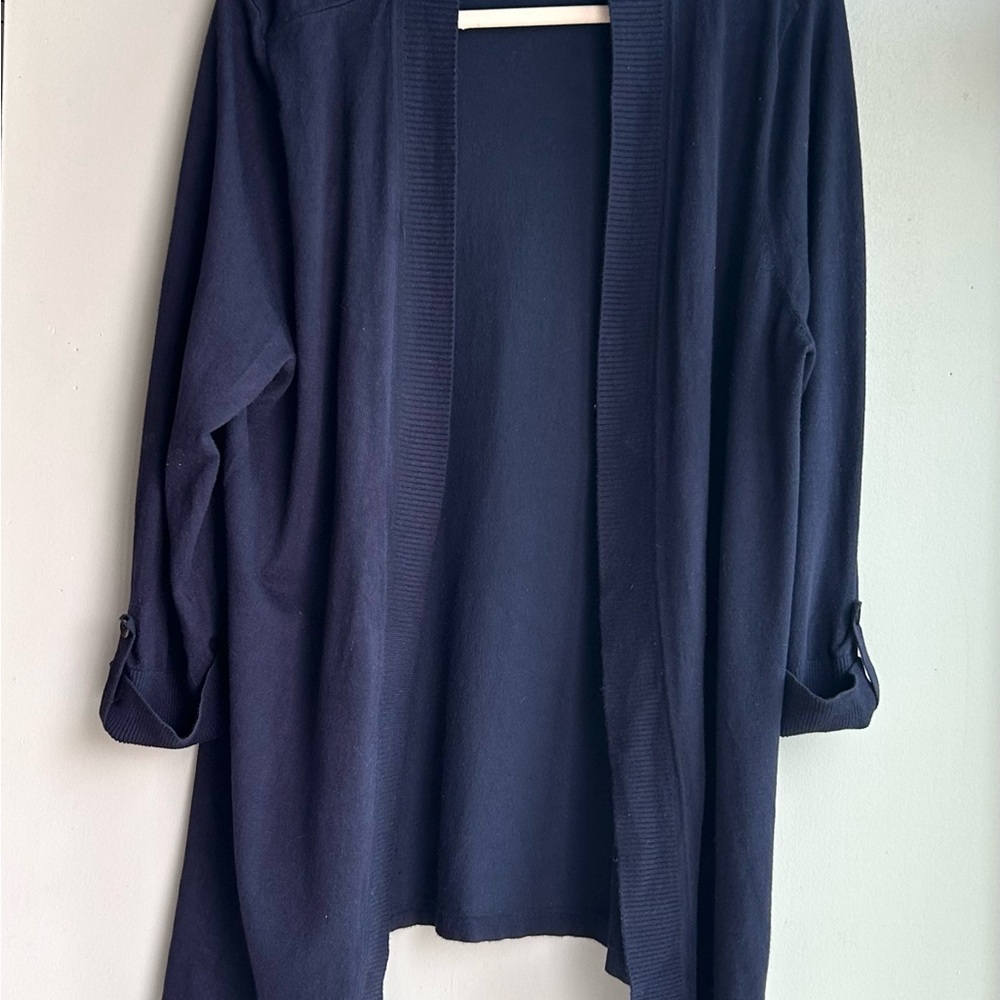 Laura Ashley Navy Open Cardigan with Rolled Cuffs